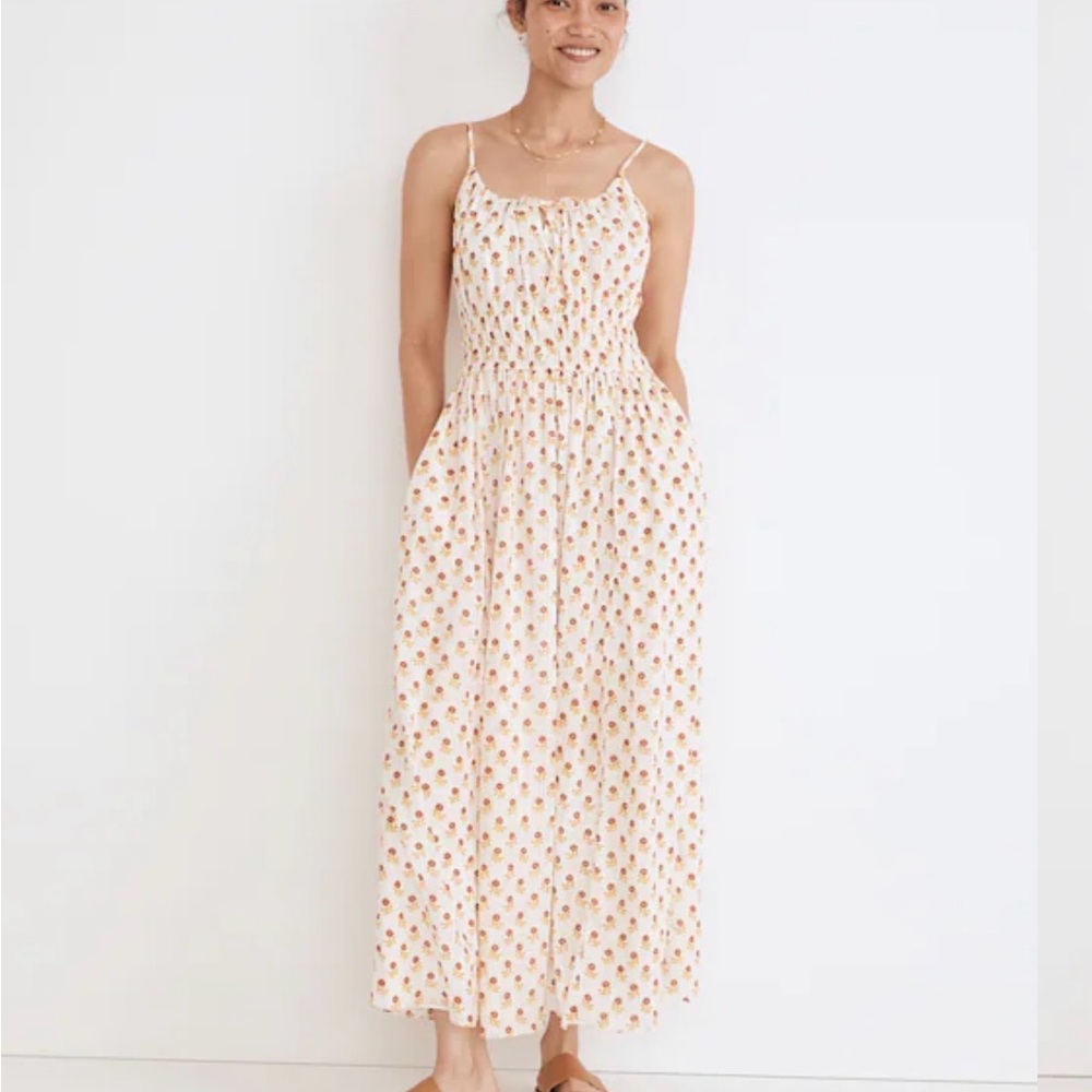 Madewell Sophia Cami Midi Dress in Wild Calendula Block-Print